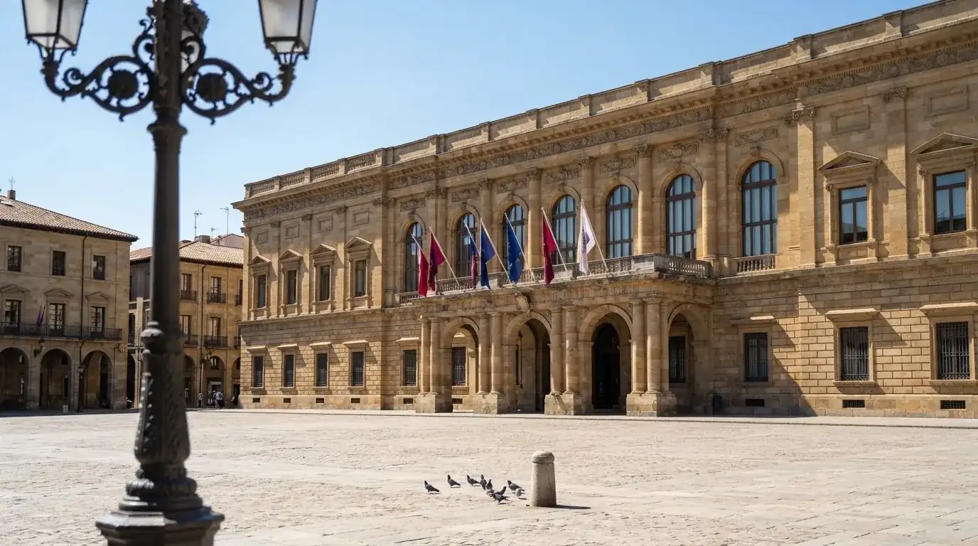 Historická úřední budova s vlajkami na slunečném náměstí — nejlepší krypto casino pro české hráče